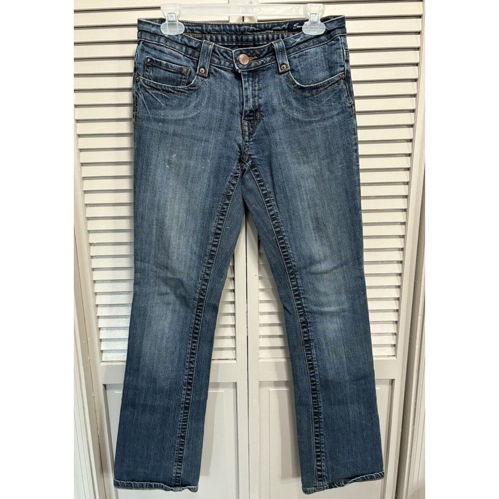 SEVEN‎ 7 Denim Med Wash Denim Jeans Stitching Studs Size 30 Low Rise